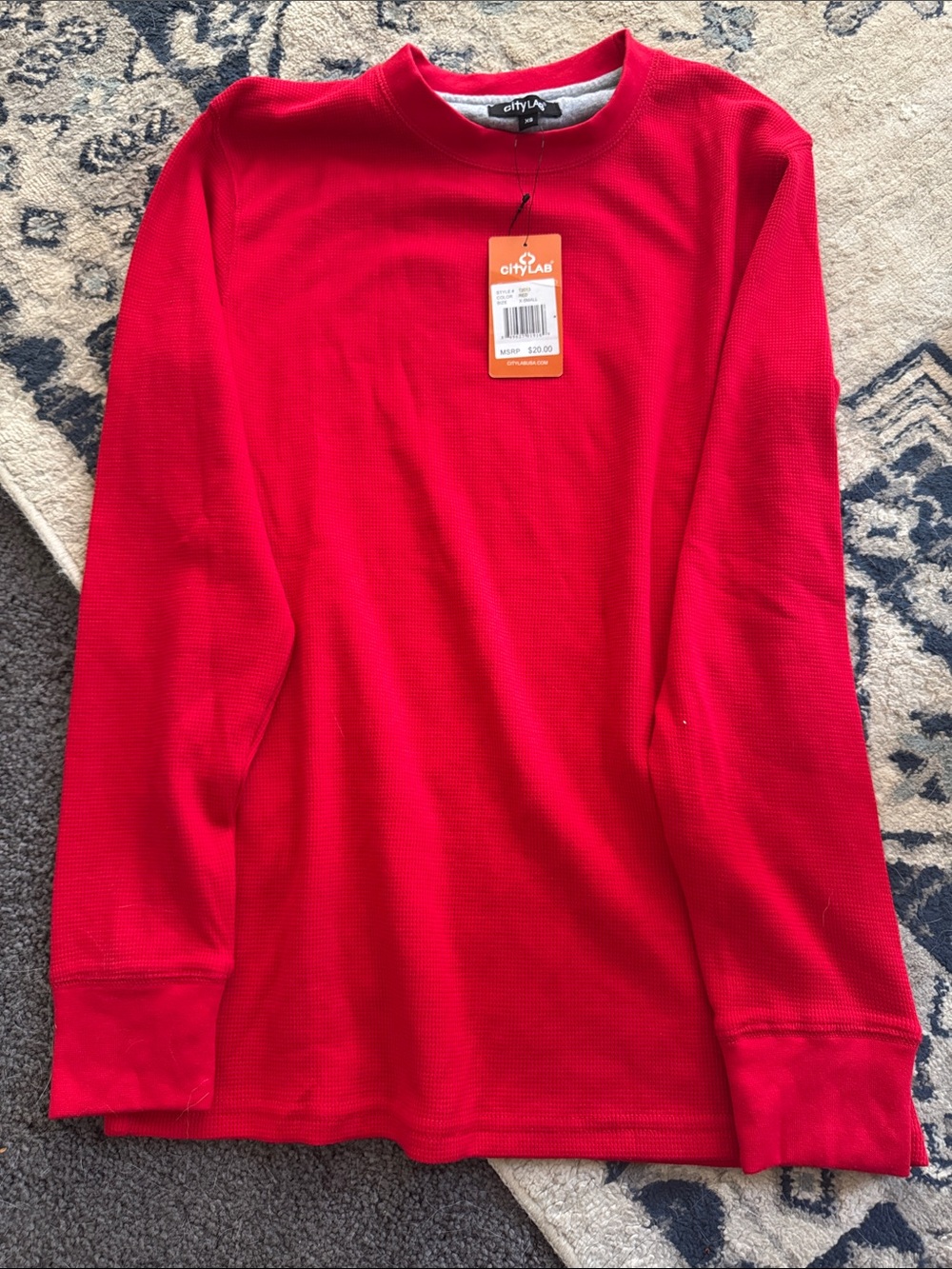 Mens Long Sleeve Thermal Crewneck Top in Red